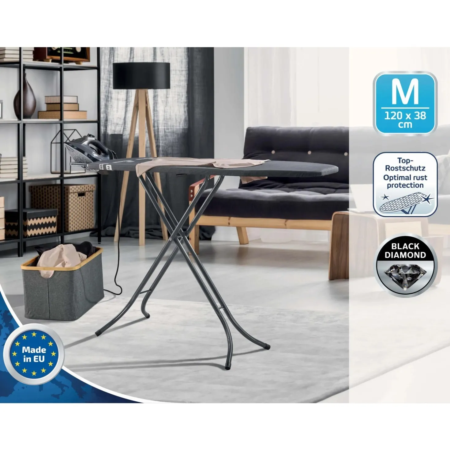 Asse da stiro Classic M Black 120x38 cm altezza regolabile 69-88 cm