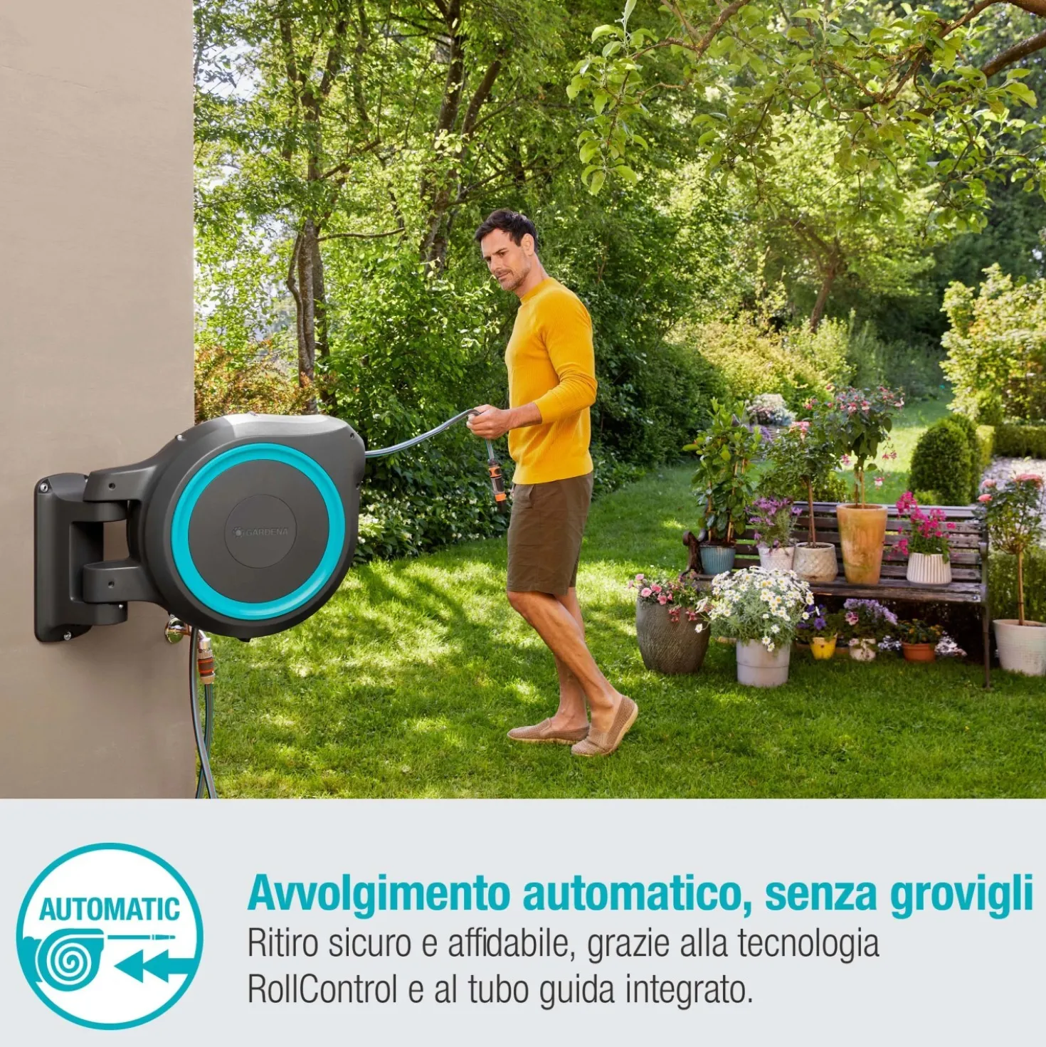 Avvolgitubo da parete automatico Rollup XL Gardena tubo da 35 m Ø 13 mm