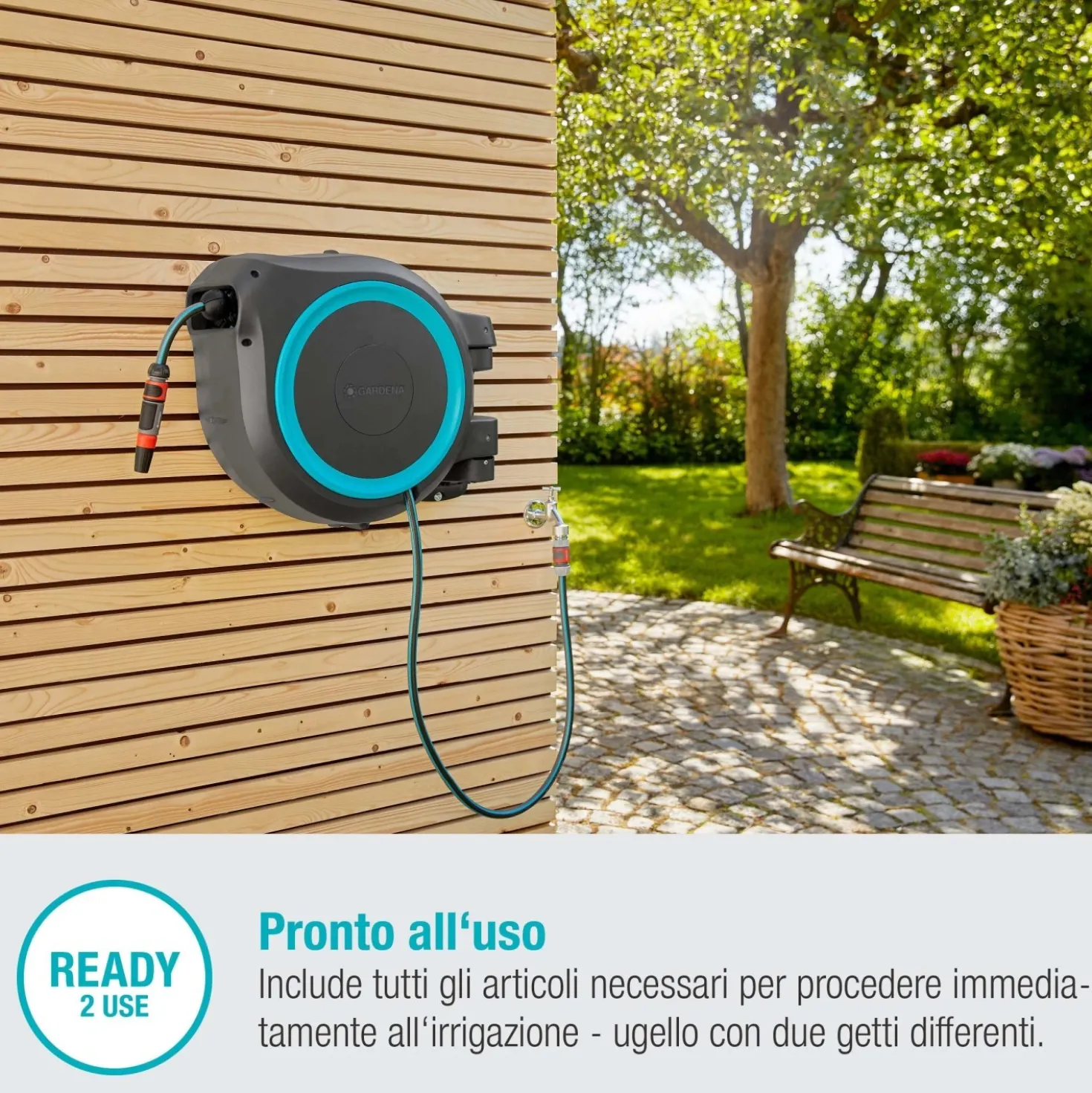Avvolgitubo da parete automatico Rollup XL Gardena tubo da 35 m Ø 13 mm