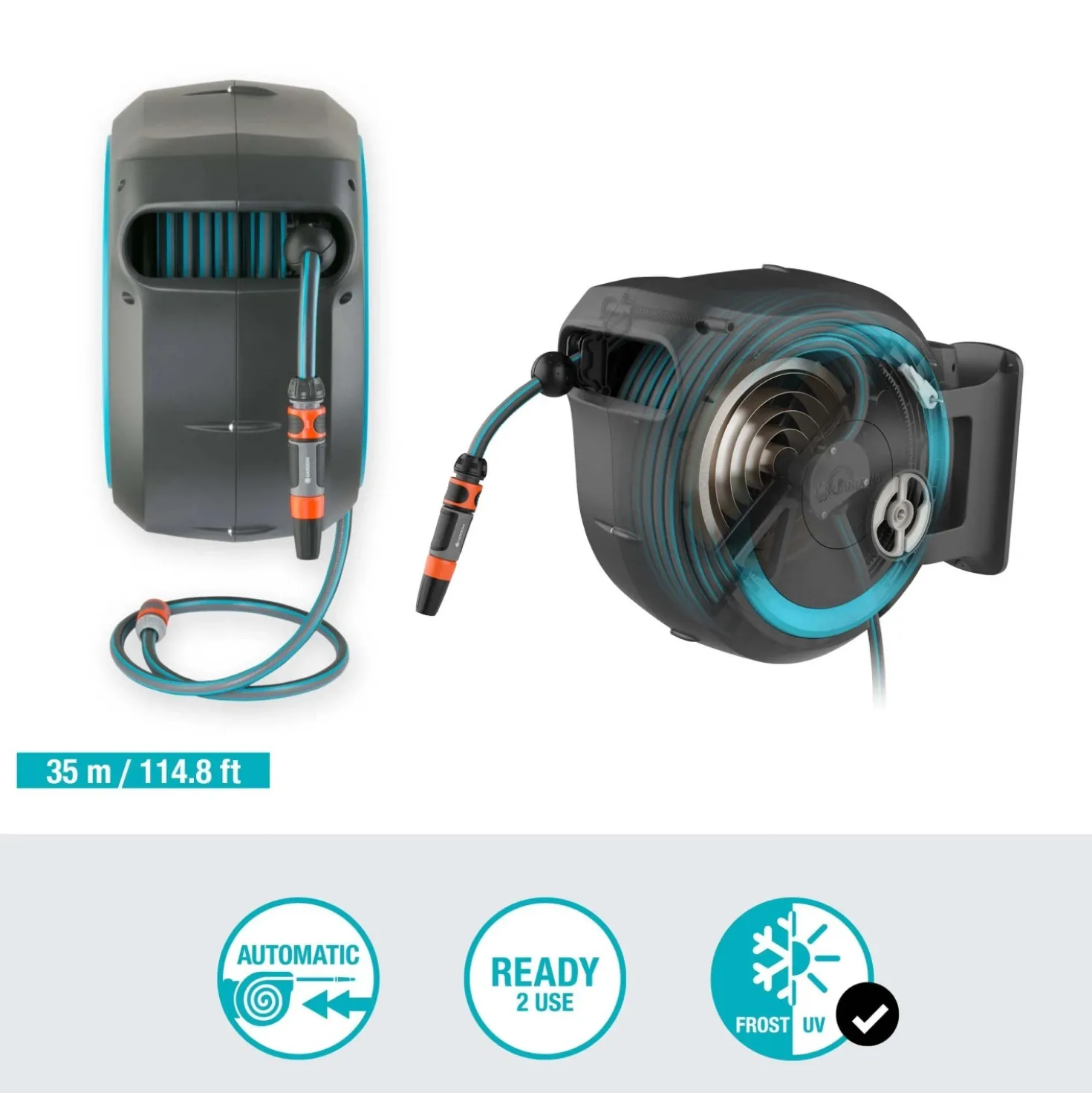 Avvolgitubo da parete automatico Rollup XL Gardena tubo da 35 m Ø 13 mm
