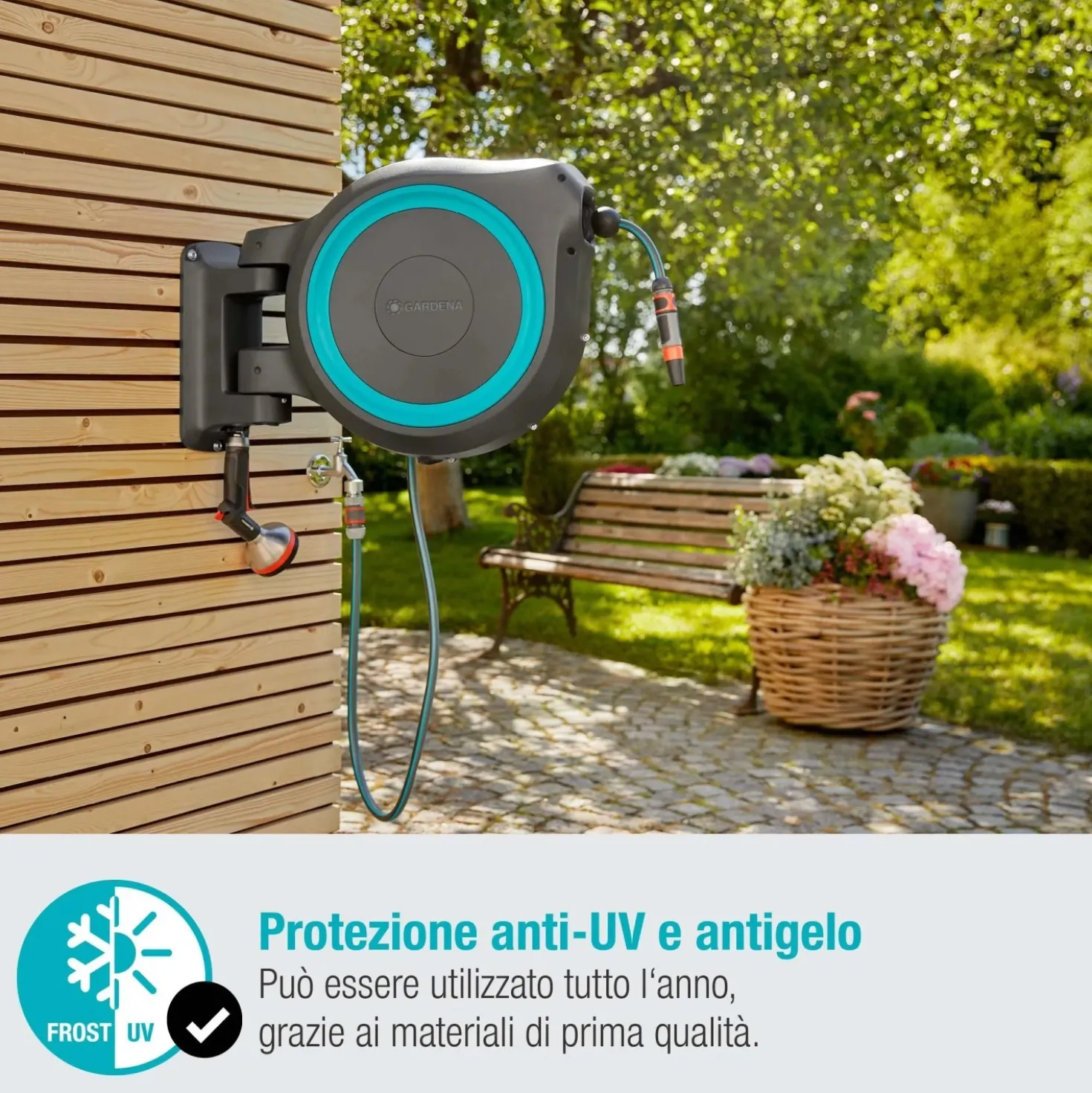 Avvolgitubo da parete automatico Rollup XL Gardena tubo da 35 m Ø 13 mm