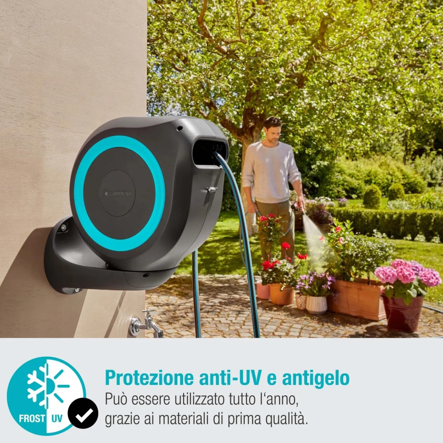 Avvolgitubo da parete automatico Rollup M Gardena tubo da 20 m Ø 11 mm