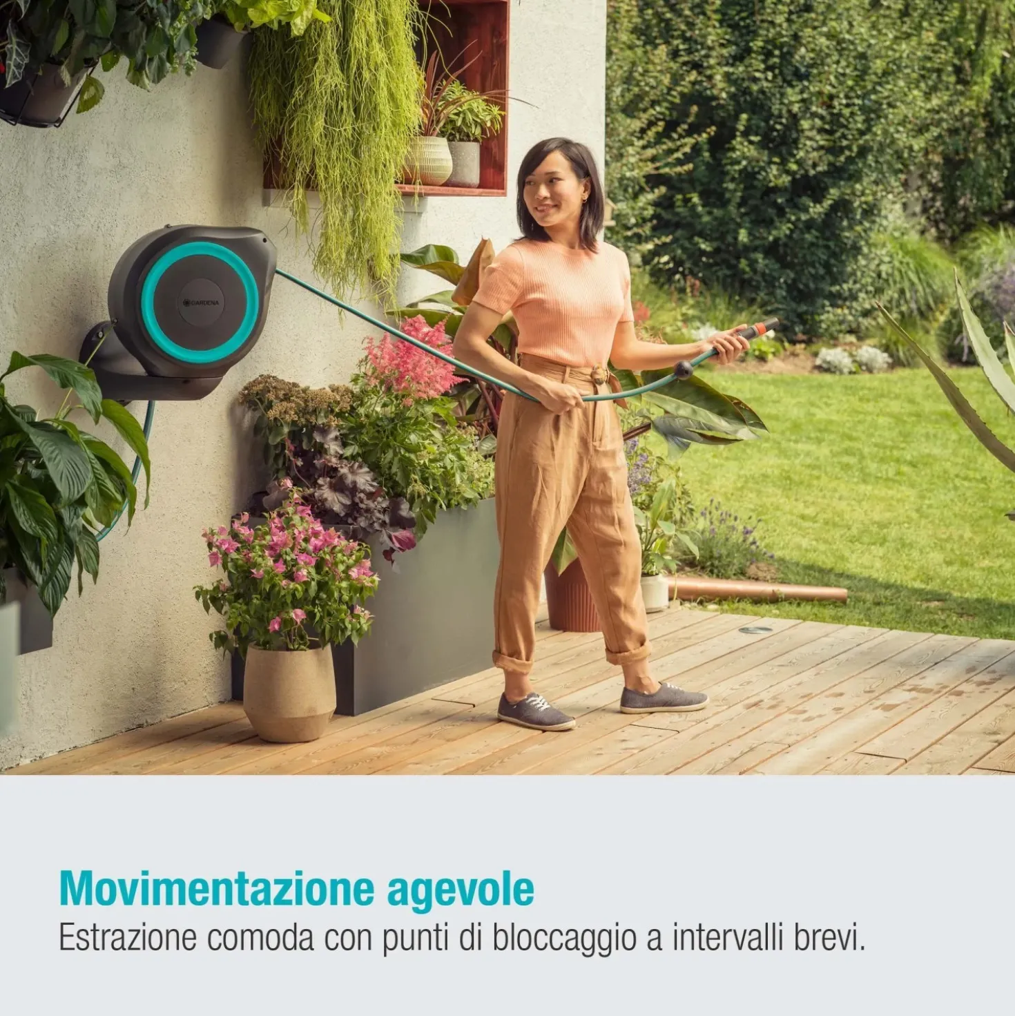 Avvolgitubo da parete automatico Rollup M Gardena tubo da 20 m Ø 11 mm