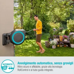 Avvolgitubo da parete automatico Rollup M/L Gardena tubo da 25 m Ø 13 mm