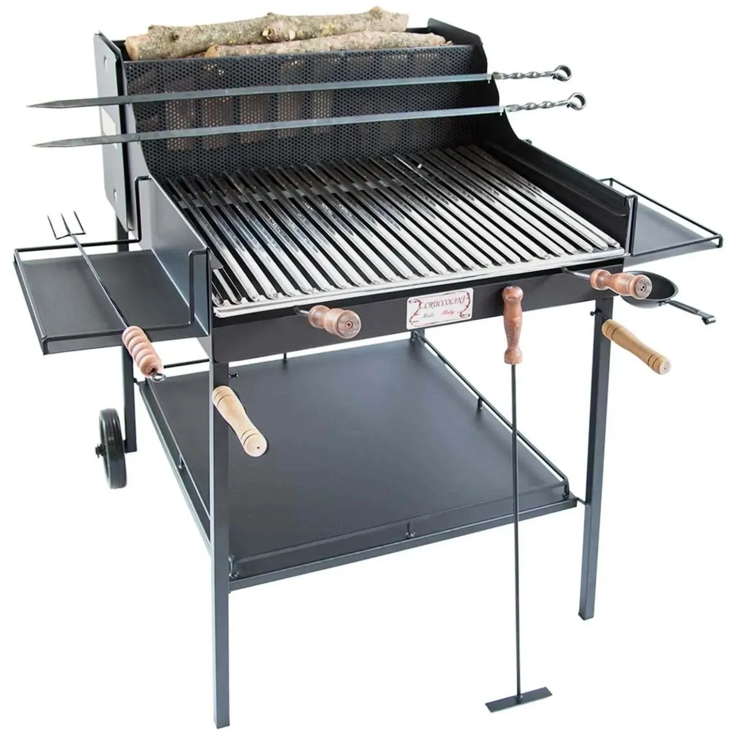 Barbecue a carbone e legna Fuocone Umbria nero con ripiano laterale