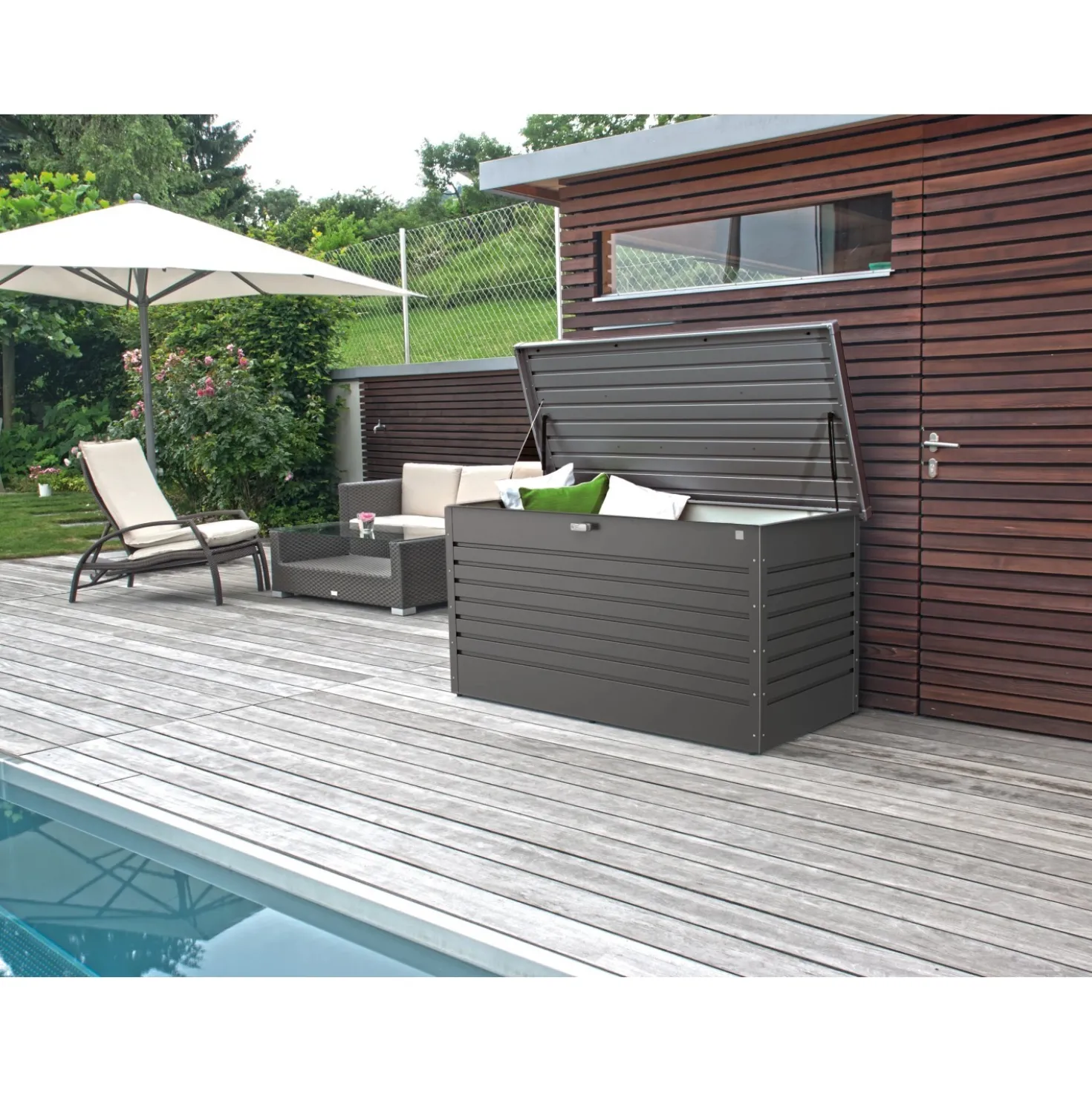 Baule da esterno Biohort 159x79x83 cm grigio scuro metallizzato