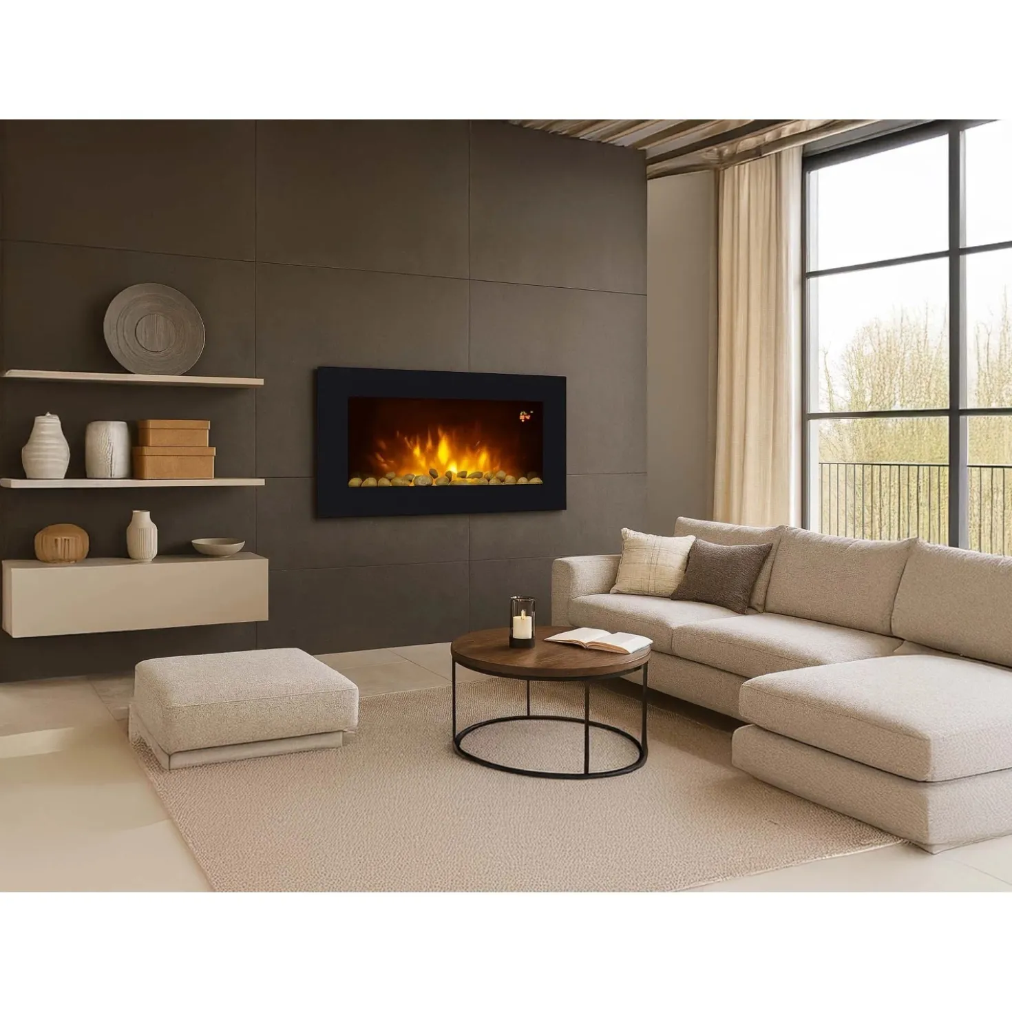 Caminetto elettrico da parete Vinco effetto fiamma 2 potenze 2kW nero