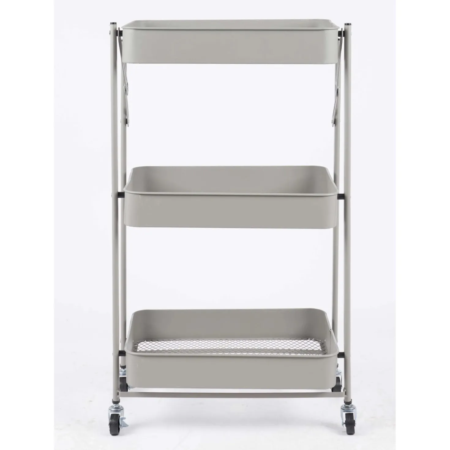Carrello pieghevole in metallo con 3 cestelli e ruote 45x29 cm H 77 cm