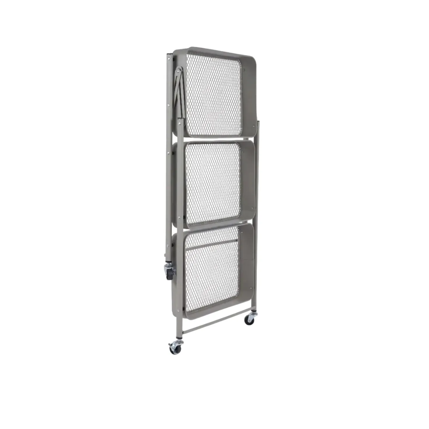 Carrello pieghevole in metallo con 3 cestelli e ruote 45x29 cm H 77 cm
