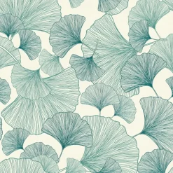 Carta da parati decorativa ginko verde scuro