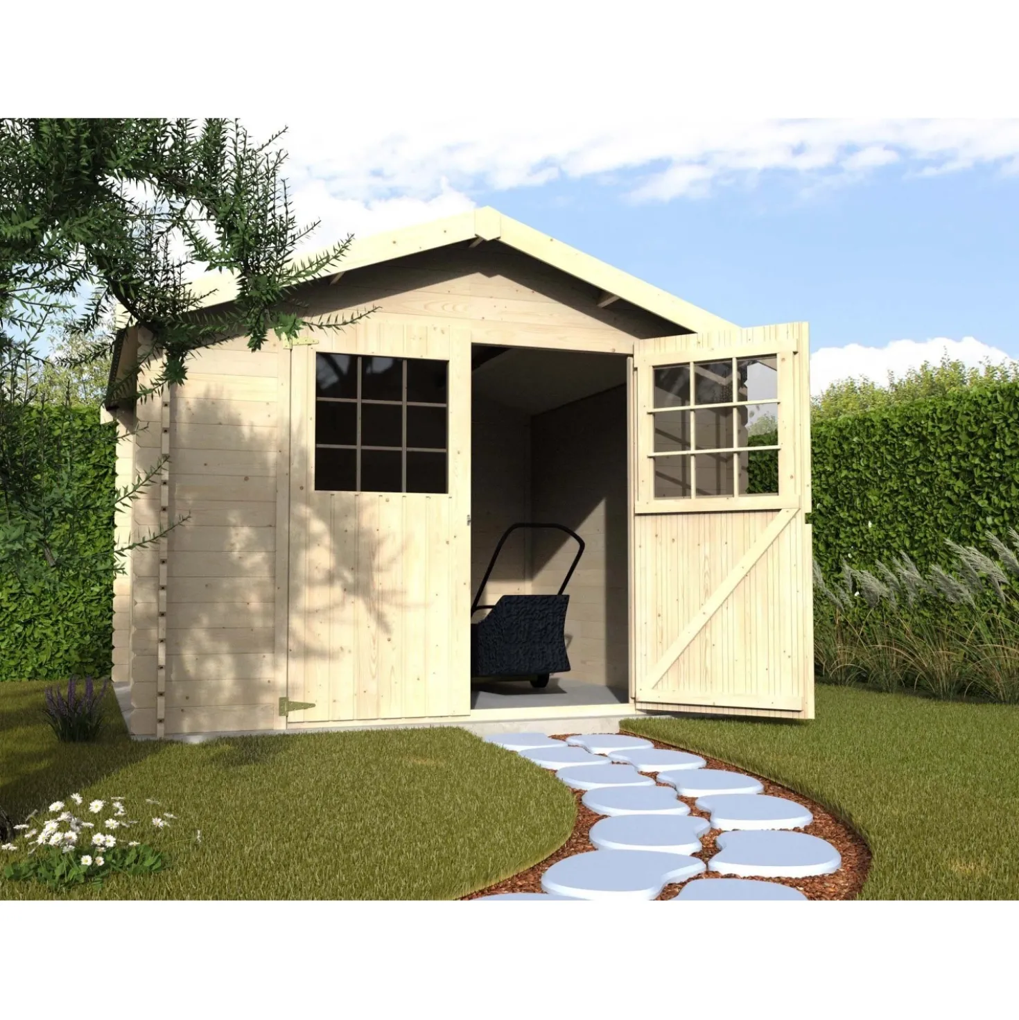 Casetta da giardino in legno Blockhaus Larissa sp 28 mm H232xL317xP313 cm
