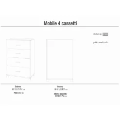 Cassettiera in kit 4 cassetti Sarmog 112x70x41 cm noce stelvio