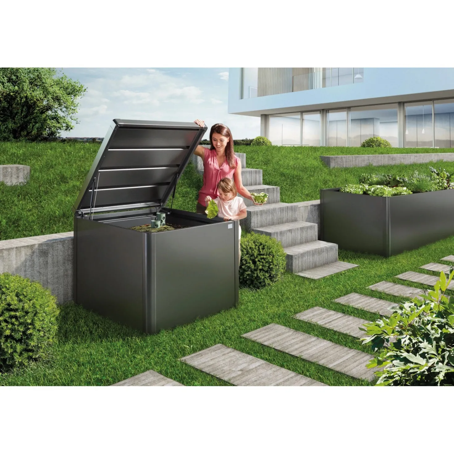 Compostiera da giardino Biohort MonAmi grigio scuro 86x102x102 cm