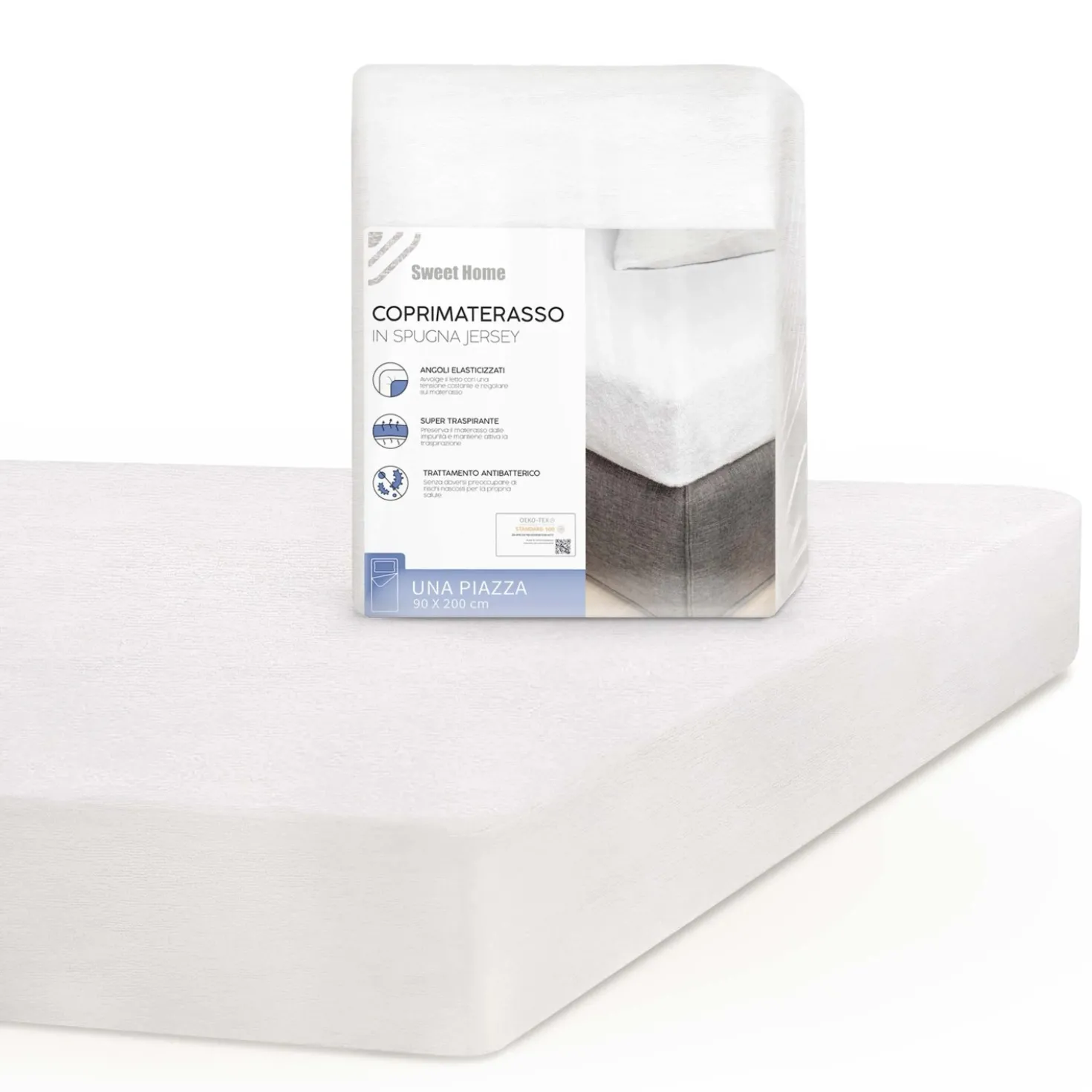 Coprimaterasso singolo bianco 90x200 cm