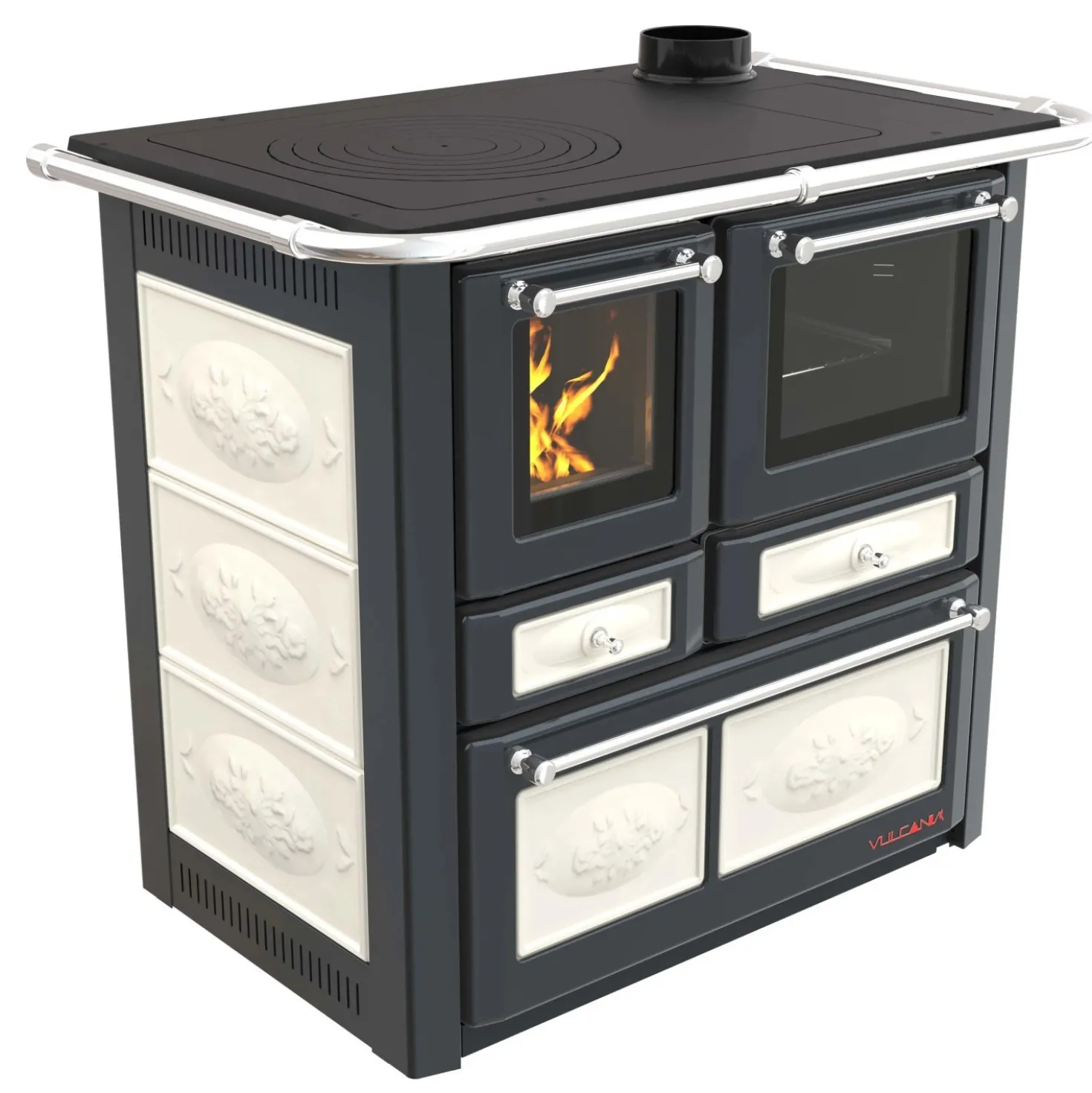 Cucina a legna Emilia Plus Ceramica 6,3 kW grigio e bianco