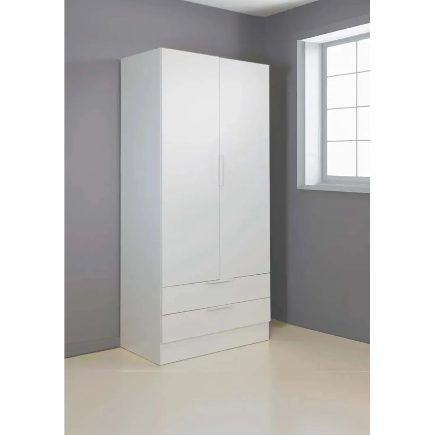 Guardaroba 2 ante e 2 cassetti 184x82x46 cm bianco