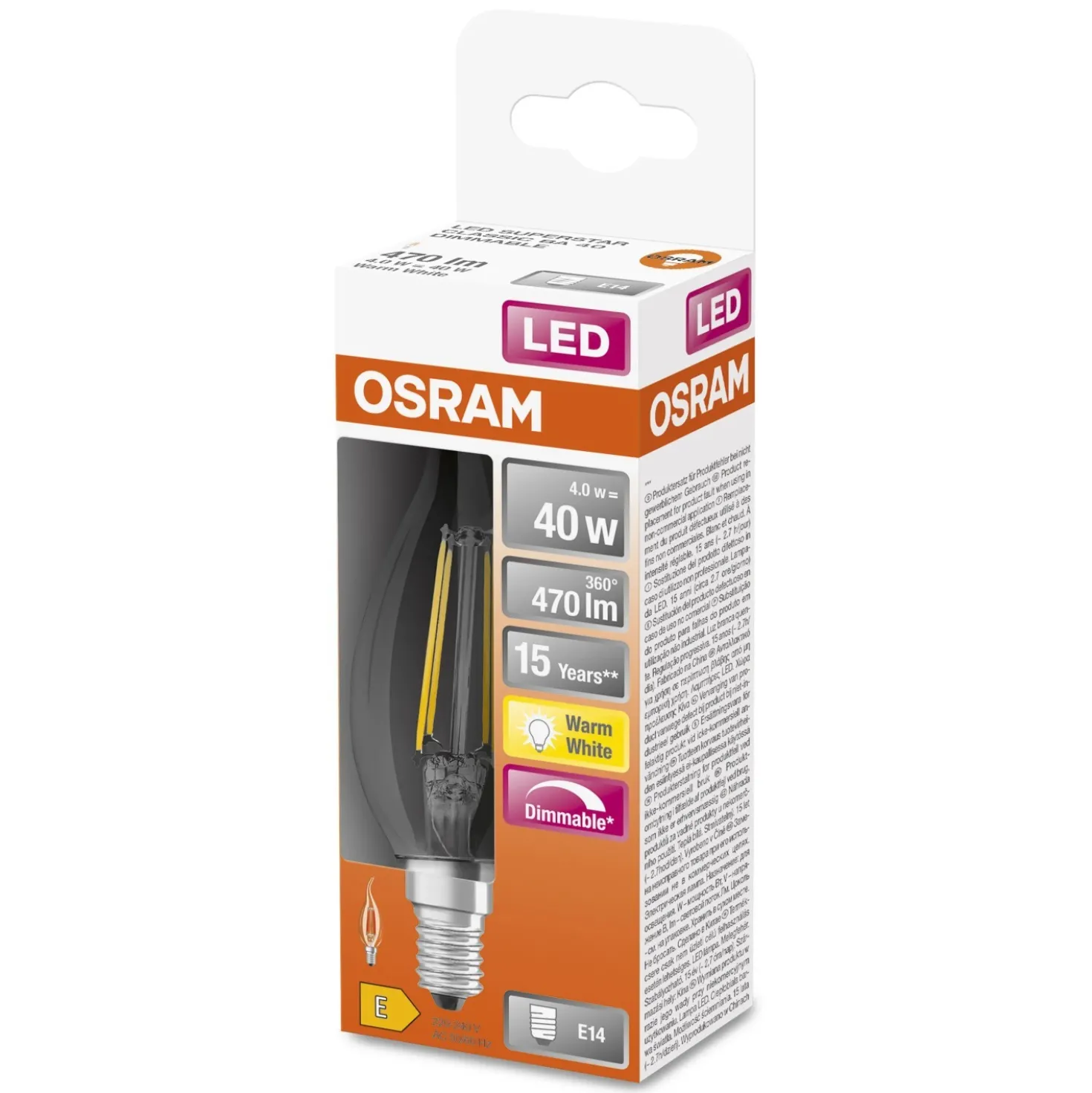 Lampadina LED E14 a forma colpo di vento Osram 470lm bianco caldo