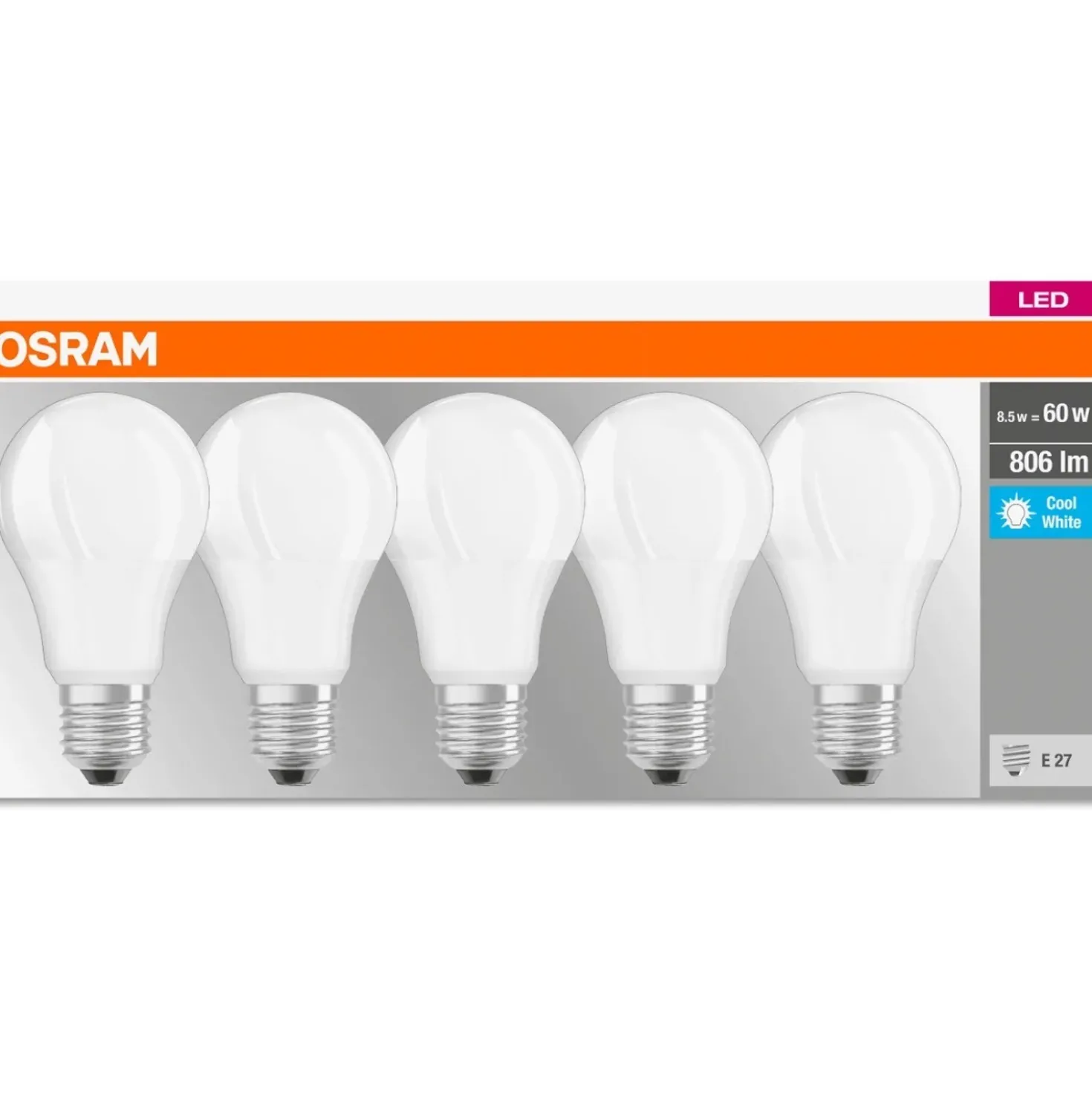 Lampadina LED E27 a goccia smerigliata Osram 806 lm bianco neutro 5 pz