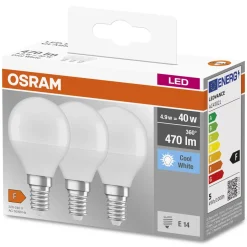Lampadine LED E14 forma a sfera Osram 470lm bianco naturale 3 pz