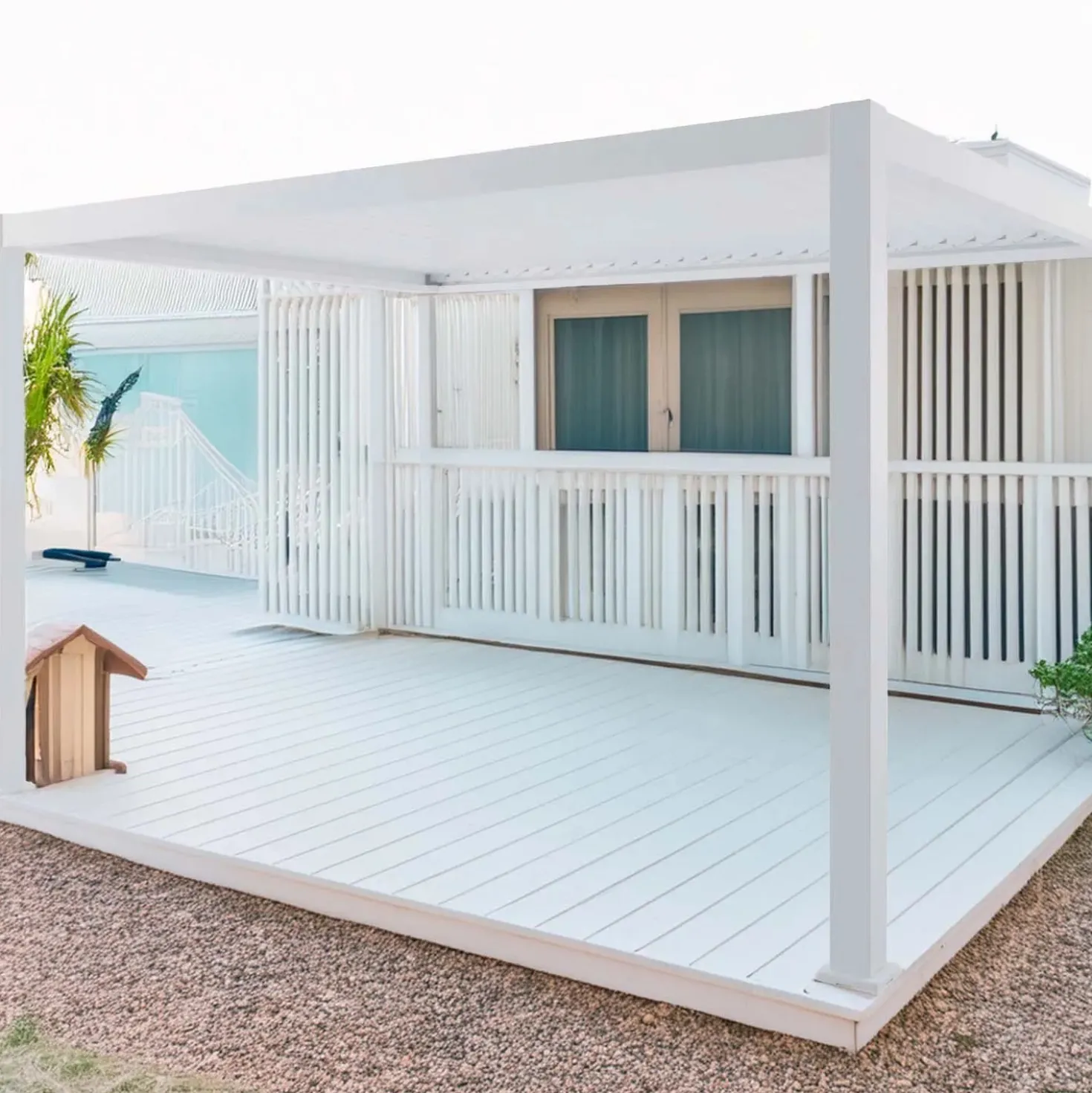 Pergola addossata in alluminio Myara 394x296xH250 cm bianco