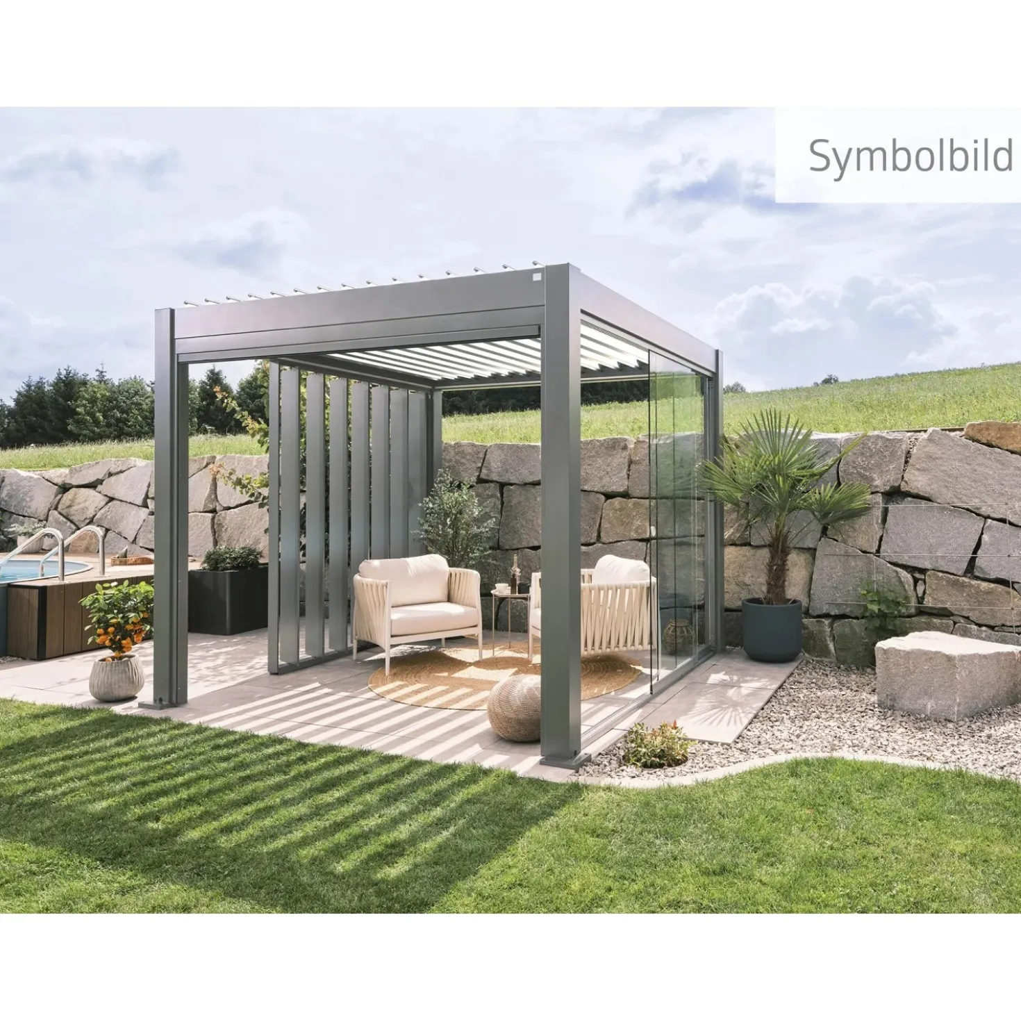 Pergola in metallo Biohort grigio quarzo/bianco 312x367,5x264 cm