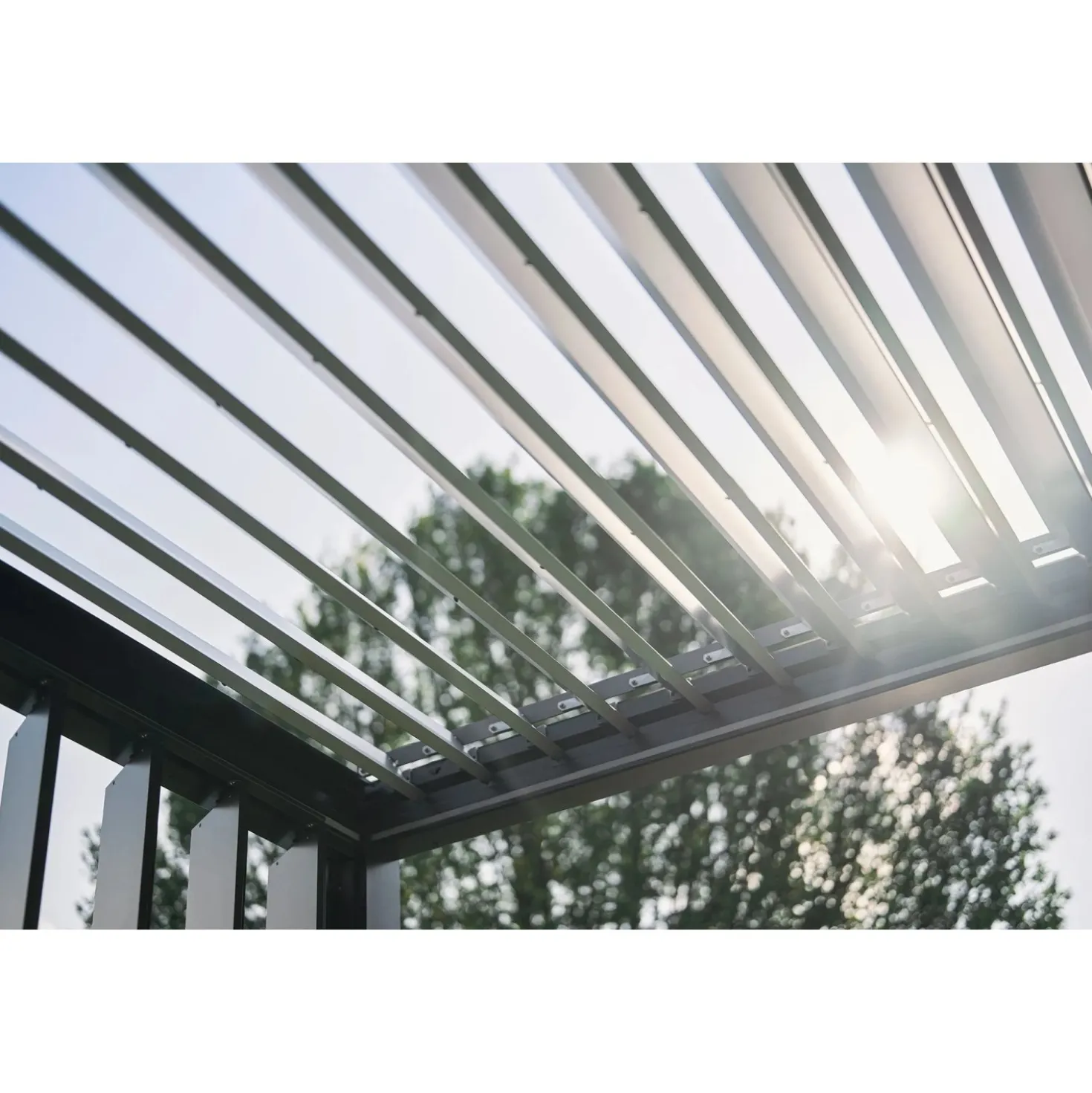 Pergola in metallo Biohort grigio quarzo/bianco 312x367,5x264 cm
