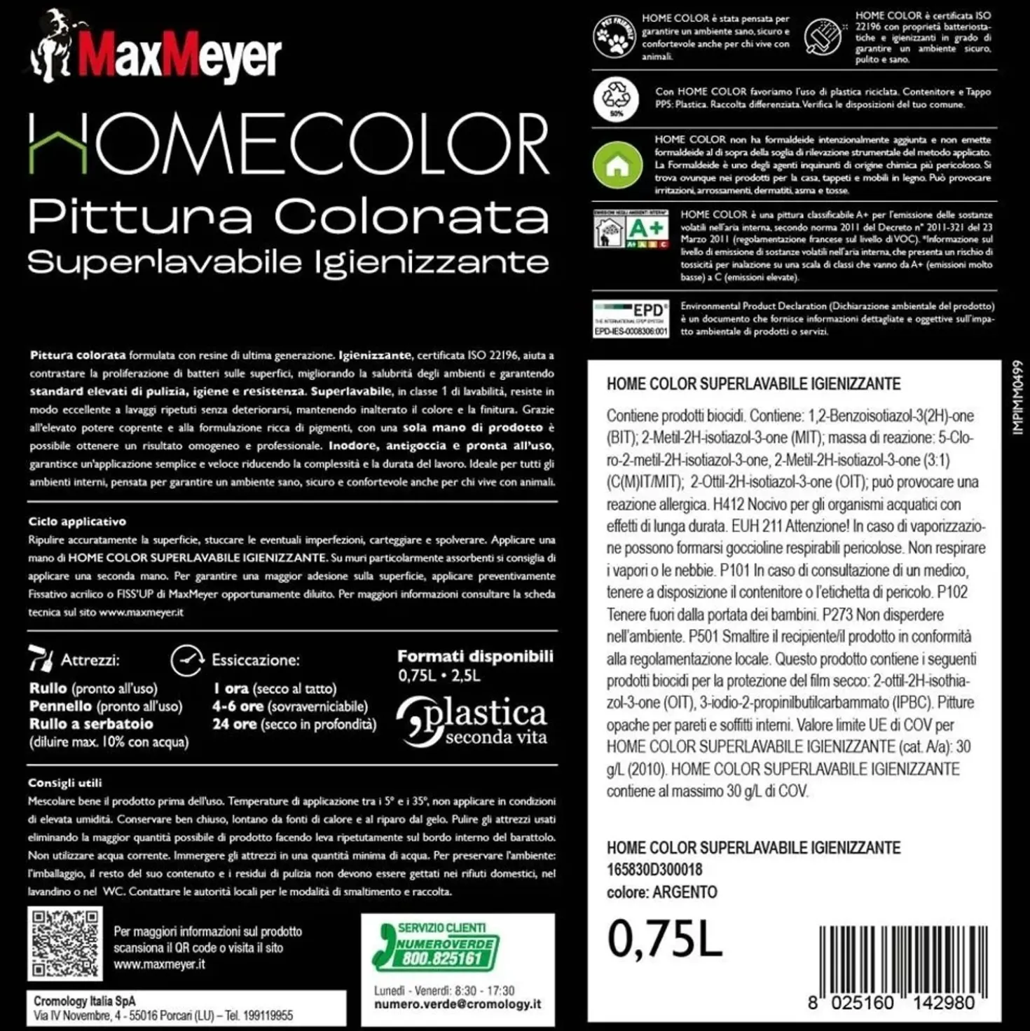 Pittura home color superlavabile igienizzante argento 0,75 l
