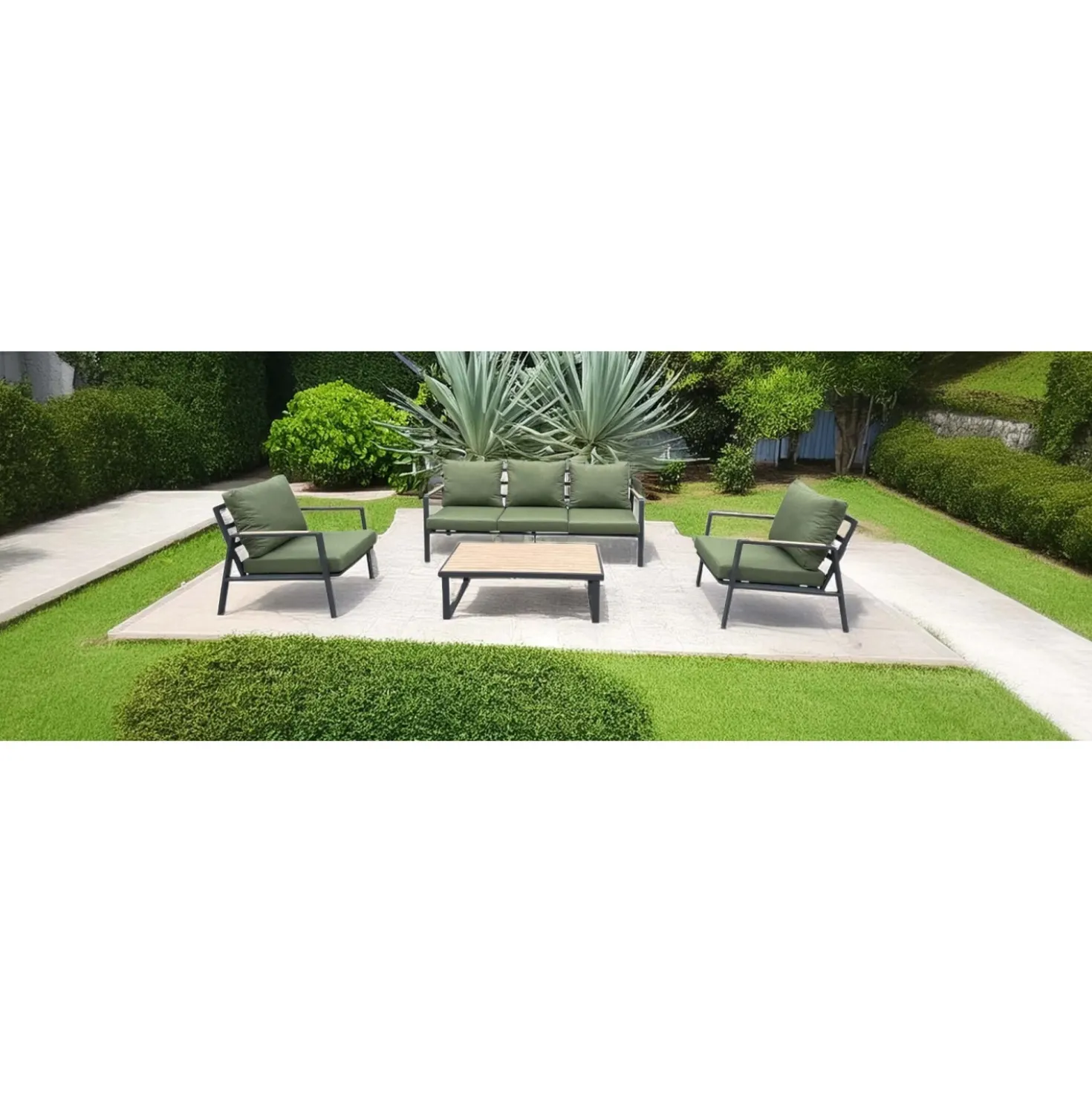 Salotto da giardino in alluminio antracite con cuscini 5 posti
