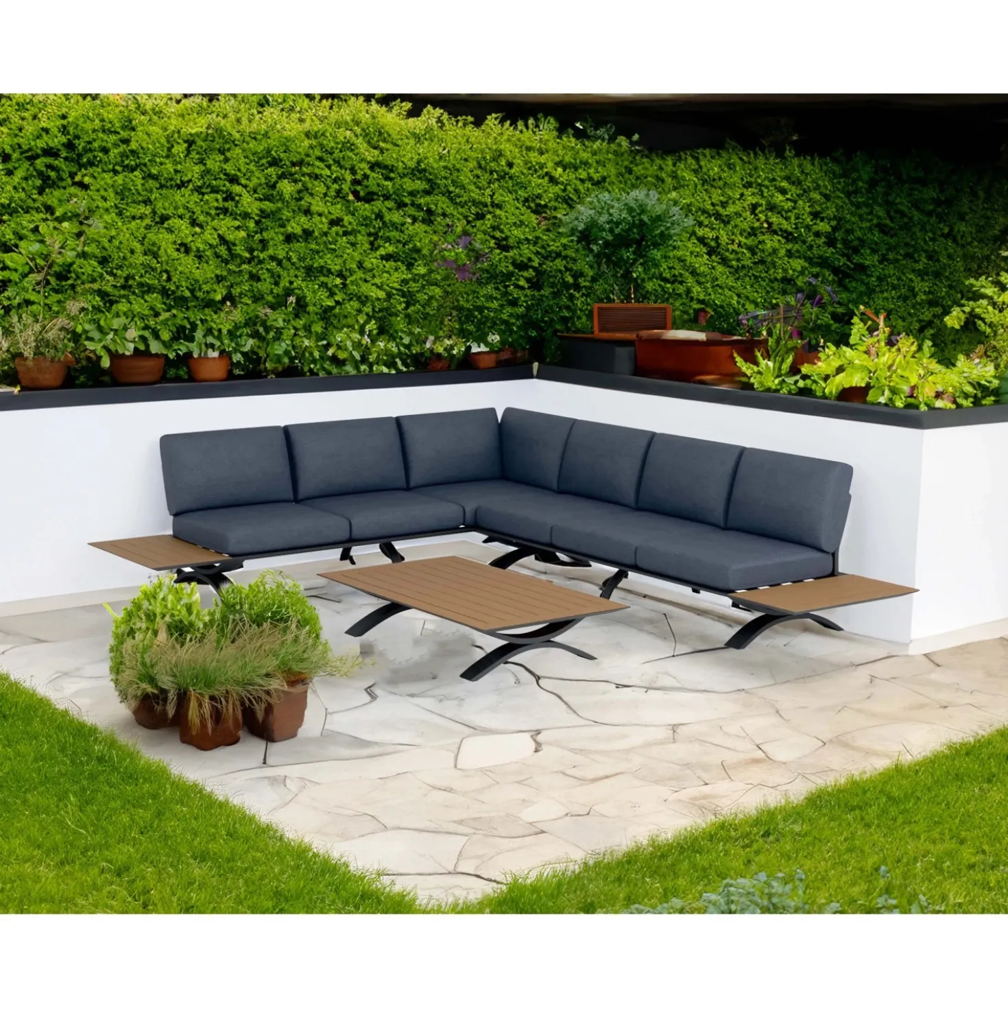Salotto da giardino Weymouth in alluminio-polipropilene antracite 6 posti