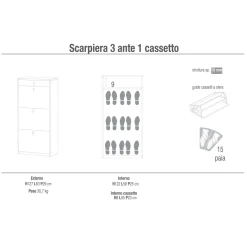 Scarpiera in kit Sarmog 3 ante 1 cassetto 127x63x29 cm 15 paia olmo chiaro