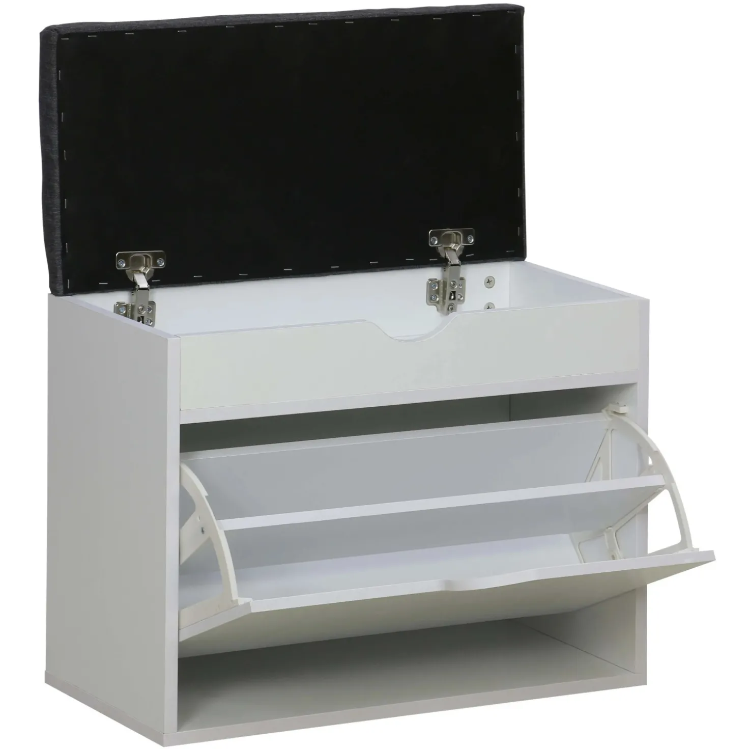 Scarpiera panca con scomparto superiore e cuscino 60x30 cm H 50 cm bianco