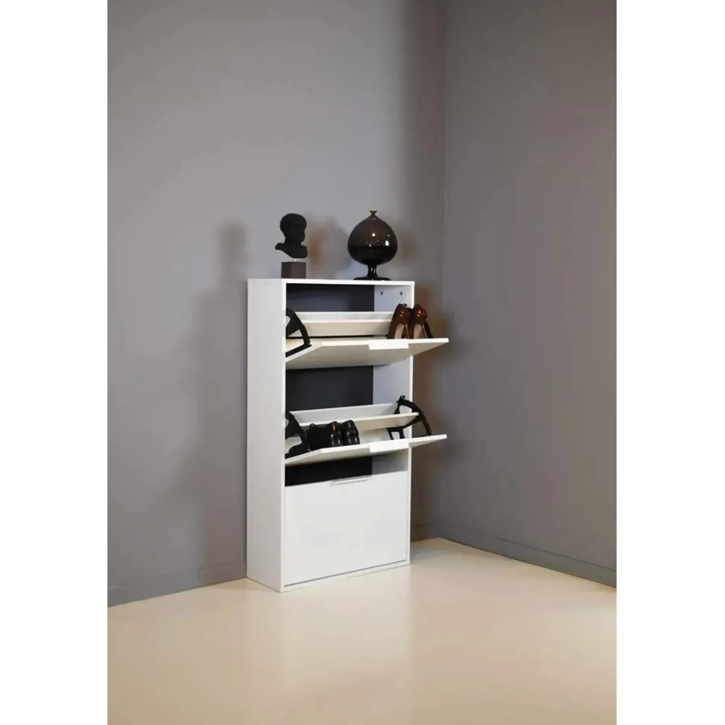 Scarpiera 3 ribalte doppia profondità 120x65x25 cm bianco