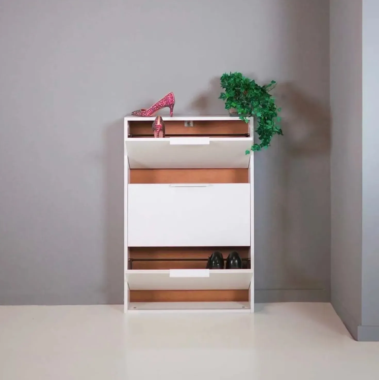 Scarpiera 3 ribalte 106x65x15 cm bianco