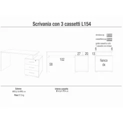 Scrivania in kit 3 cassetti Sarmog 154x55x76 cm bianco fiammato