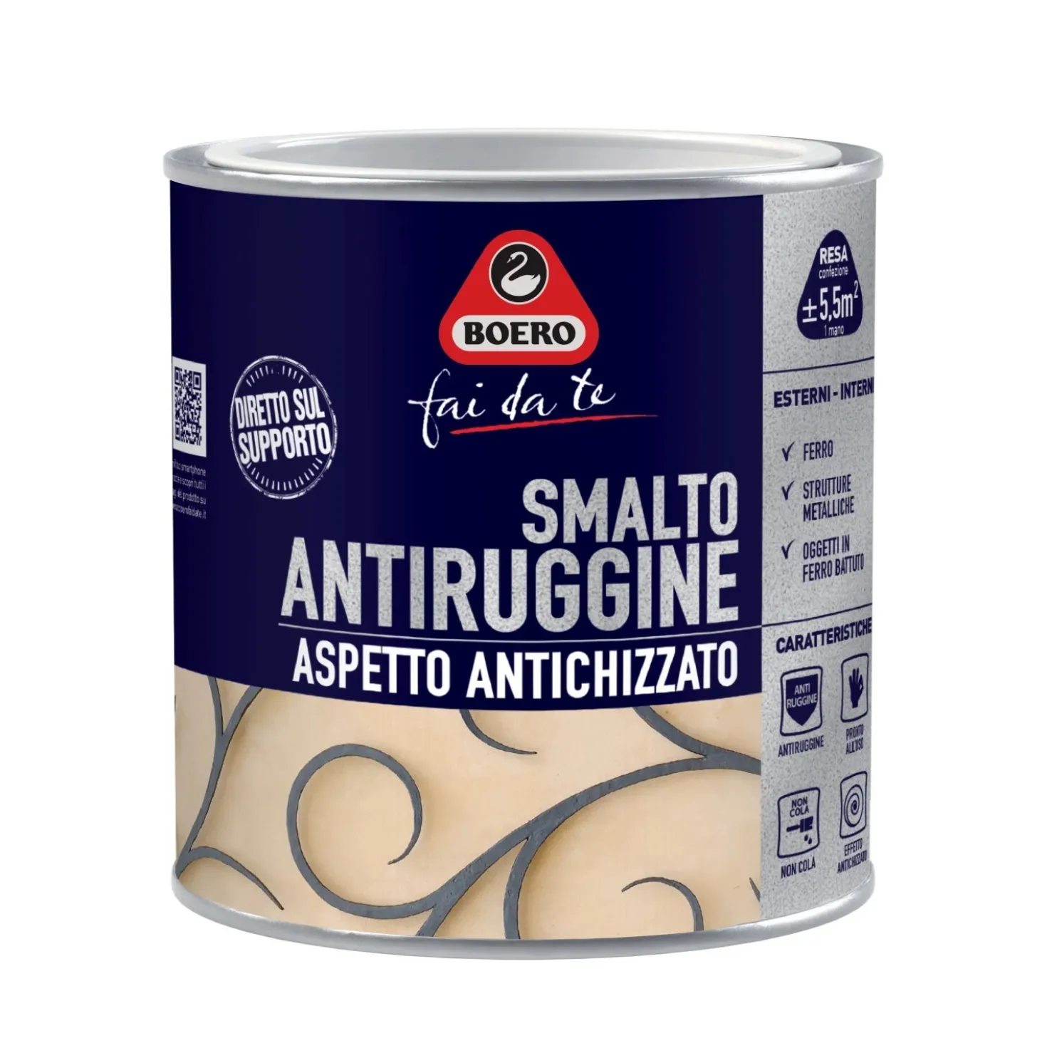Smalto antiruggine antichizzato nero grana fine 500 ml Boero