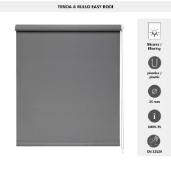 Tenda a rullo semifiltrante Rodi L 60 x H 252 cm grigio scuro