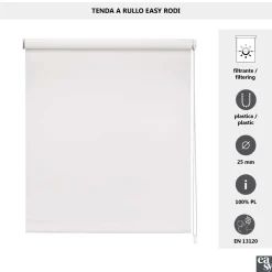 Tenda a rullo semifiltrante Rodi L 60 x H 252 cm bianco