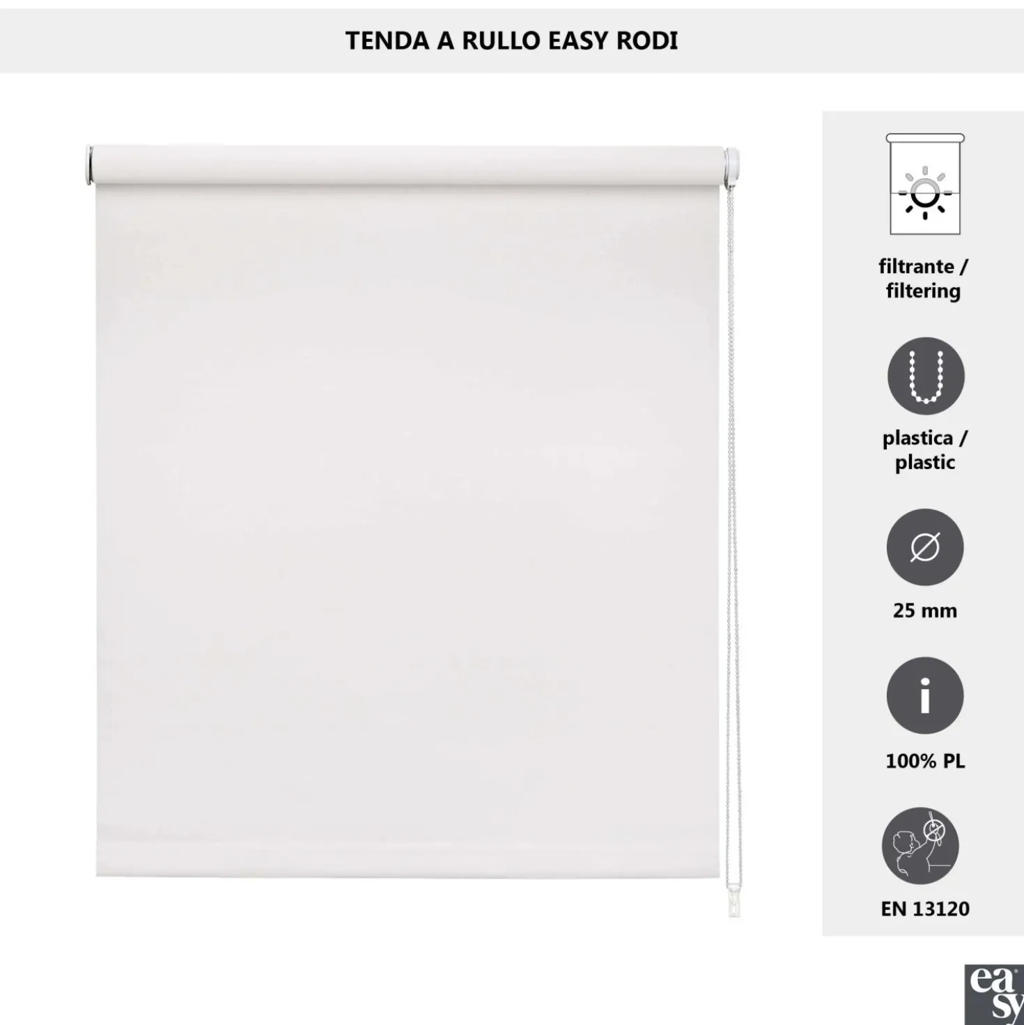 Tenda a rullo semifiltrante Rodi L 60 x H 252 cm bianco